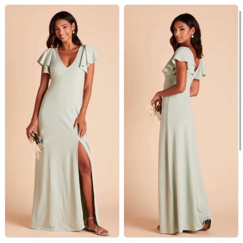 Birdy Grey Green Ruffled Slit Maxi Dress